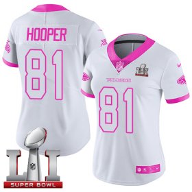 Wholesale Cheap Nike Falcons #81 Austin Hooper White/Pink Super Bowl LI 51 Women\'s Stitched NFL Limited Rush Fashion Jersey