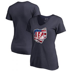 Wholesale Cheap Women\'s Cincinnati Bengals NFL Pro Line by Fanatics Branded Navy Banner State V-Neck T-Shirt