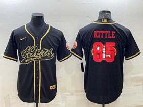 Wholesale Cheap Men\'s San Francisco 49ers #85 George Kittle Black Gold Team Big Logo With Patch Cool Base Stitched Baseball Jersey