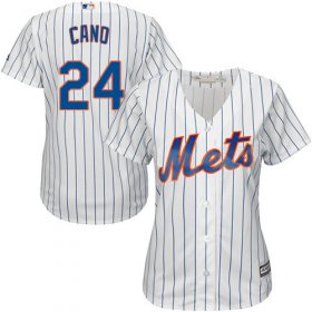 Wholesale Cheap Mets #24 Robinson Cano White(Blue Strip) Women\'s Home Stitched MLB Jersey