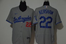 Wholesale Cheap Men\'s Los Angeles Dodgers #22 Clayton Kershaw Gray Stitched MLB Flex Base Nike Jersey