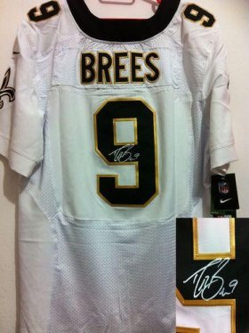 Wholesale Cheap Nike Saints #9 Drew Brees White Men\'s Stitched NFL Elite Autographed Jersey