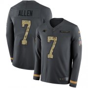 Wholesale Cheap Nike Panthers #7 Kyle Allen Anthracite Salute to Service Men's Stitched NFL Limited Therma Long Sleeve Jersey