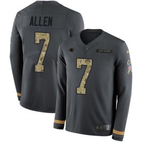 Wholesale Cheap Nike Panthers #7 Kyle Allen Anthracite Salute to Service Men\'s Stitched NFL Limited Therma Long Sleeve Jersey