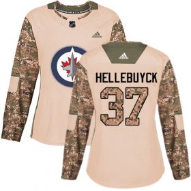 Wholesale Cheap Adidas Jets #37 Connor Hellebuyck Camo Authentic 2017 Veterans Day Women\'s Stitched NHL Jersey
