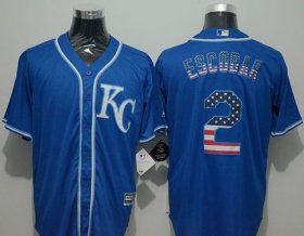 Wholesale Cheap Royals #2 Alcides Escobar Blue USA Flag Fashion Stitched MLB Jersey