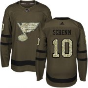 Wholesale Cheap Adidas Blues #10 Brayden Schenn Green Salute to Service Stitched Youth NHL Jersey