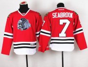 Wholesale Cheap Blackhawks #7 Brent Seabrook Red(White Skull) Stitched Youth NHL Jersey
