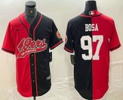 Cheap Men's San Francisco 49ers #97 Nick Bosa Red Black Two Tone Cool Base Stitched Baseball Jersey