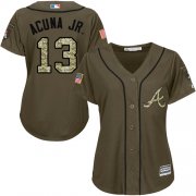 Wholesale Cheap Braves #13 Ronald Acuna Jr. Green Salute to Service Women's Stitched MLB Jersey