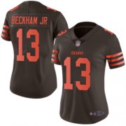 Wholesale Cheap Nike Browns #13 Odell Beckham Jr Brown Women's Stitched NFL Limited Rush Jersey