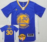 Wholesale Cheap Men's Golden State Warriors #30 Stephen Curry Blue Short-Sleeved White 2016 The NBA Finals Patch Jersey