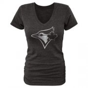 Wholesale Cheap Women's Toronto Blue Jays Fanatics Apparel Platinum Collection V-Neck Tri-Blend T-Shirt Black