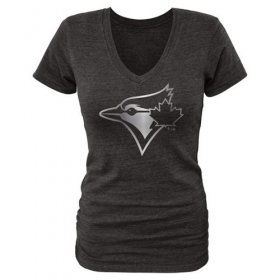 Wholesale Cheap Women\'s Toronto Blue Jays Fanatics Apparel Platinum Collection V-Neck Tri-Blend T-Shirt Black