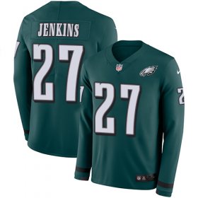 Wholesale Cheap Nike Eagles #27 Malcolm Jenkins Midnight Green Team Color Men\'s Stitched NFL Limited Therma Long Sleeve Jersey
