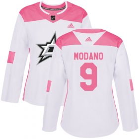 Wholesale Cheap Adidas Stars #9 Mike Modano White/Pink Authentic Fashion Women\'s Stitched NHL Jersey