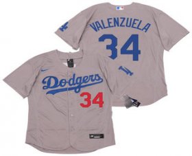 Wholesale Cheap Men\'s Los Angeles Dodgers #34 Fernando Valenzuela Gray Stitched MLB Flex Base Nike Jersey