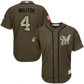 Wholesale Cheap Brewers #4 Paul Molitor Green Salute to Service Stitched MLB Jersey