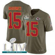 Wholesale Cheap Nike Chiefs #15 Patrick Mahomes Olive Super Bowl LIV 2020 Men's Stitched NFL Limited 2017 Salute To Service Jersey