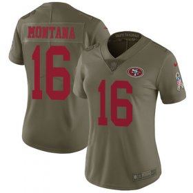 Wholesale Cheap Nike 49ers #16 Joe Montana Olive Women\'s Stitched NFL Limited 2017 Salute to Service Jersey