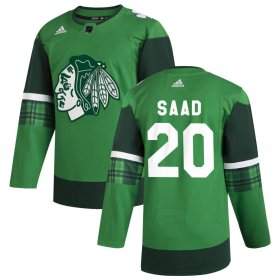 Wholesale Cheap Chicago Blackhawks #20 Brandon Saad Men\'s Adidas 2020 St. Patrick\'s Day Stitched NHL Jersey Green.jpg.jpg