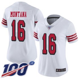 Wholesale Cheap Nike 49ers #16 Joe Montana White Rush Women\'s Stitched NFL Limited 100th Season Jersey
