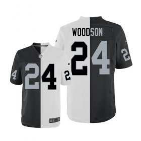 Wholesale Cheap Nike Raiders #24 Charles Woodson White/Black Men\'s Stitched NFL Elite Split Jersey