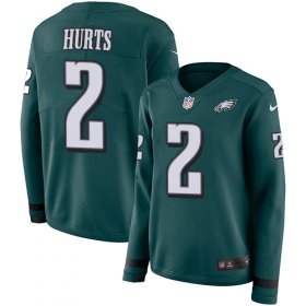 Wholesale Cheap Nike Eagles #2 Jalen Hurts Green Team Color Women\'s Stitched NFL Limited Therma Long Sleeve Jersey