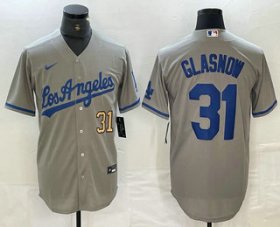 Cheap Men\'s Los Angeles Dodgers #31 Tyler Glasnow Gray Alternate Team Logo Cool Base Jersey
