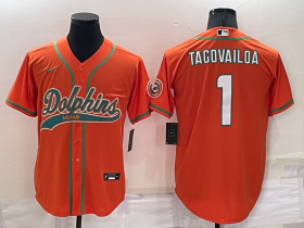 Wholesale Cheap Men\'s Miami Dolphins #1 Tua Tagovailoa Orange Stitched Cool Base Nike Baseball Jersey