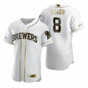 Wholesale Cheap Milwaukee Brewers #8 Ryan Braun White Nike Men's Authentic Golden Edition MLB Jersey