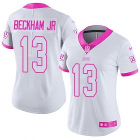 Wholesale Cheap Nike Giants #13 Odell Beckham Jr White/Pink Women\'s Stitched NFL Limited Rush Fashion Jersey
