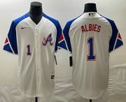 Cheap Men's Atlanta Braves #1 Ozzie Albies Number White 2023 City Connect Cool Base Stitched Jerseys