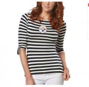 Wholesale Cheap Pittsburgh Steelers Lady Striped Boatneck Three-Quarter Sleeve T-Shirt