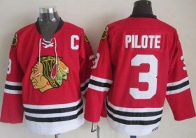 Wholesale Cheap Blackhawks #3 Pierre Pilote Red CCM Throwback Stitched NHL Jersey