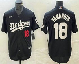 Cheap Men\'s Los Angeles Dodgers #18 Yoshinobu Yamamoto Number Black Stitched Cool Base Nike Jersey