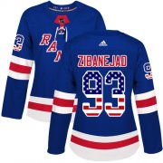 Wholesale Cheap Adidas Rangers #93 Mika Zibanejad Royal Blue Home Authentic USA Flag Women's Stitched NHL Jersey