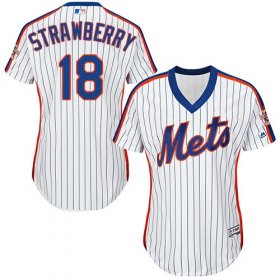 Wholesale Cheap Mets #18 Darryl Strawberry White(Blue Strip) Alternate Women\'s Stitched MLB Jersey