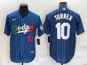 Wholesale Cheap Men's Los Angeles Dodgers #10 Justin Turner Number Navy Blue Pinstripe 2020 World Series Cool Base Nike Jersey
