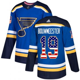 Wholesale Cheap Adidas Blues #19 Jay Bouwmeester Blue Home Authentic USA Flag Stitched NHL Jersey