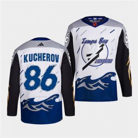 Wholesale Cheap Men\'s Tampa Bay Lightning #86 Nikita Kucherov White 2022 Reverse Retro Stitched Jersey