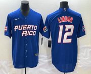 Cheap Men's Puerto Rico Baseball #12 Francisco Lindor 2023 Royal World Classic Stitched Jerseys
