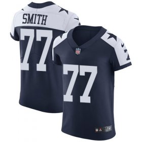 Wholesale Cheap Nike Cowboys #77 Tyron Smith Navy Blue Thanksgiving Men\'s Stitched NFL Vapor Untouchable Throwback Elite Jersey