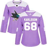 Wholesale Cheap Adidas Sharks #68 Melker Karlsson Purple Authentic Fights Cancer Women's Stitched NHL Jersey