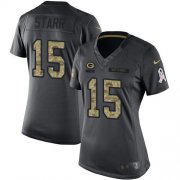 Wholesale Cheap Nike Packers #15 Bart Starr Black Women's Stitched NFL Limited 2016 Salute to Service Jersey