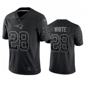 Wholesale Cheap Men\'s New England Patriots #28 James White Black Reflective Limited Stitched Football Jersey