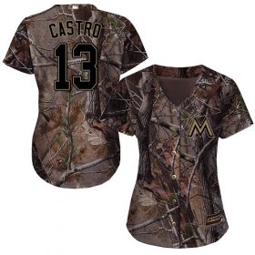 Wholesale Cheap Marlins #13 Starlin Castro Camo Realtree Collection Cool Base Women\'s Stitched MLB Jersey