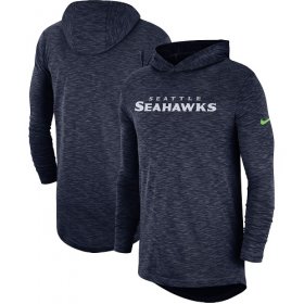 Wholesale Cheap Men\'s Seattle Seahawks Nike College Navy Sideline Slub Performance Hooded Long Sleeve T-Shirt