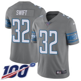 Wholesale Cheap Nike Lions #32 D\'Andre Swift Gray Men\'s Stitched NFL Limited Rush 100th Season Jersey