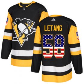 Wholesale Cheap Adidas Penguins #58 Kris Letang Black Home Authentic USA Flag Stitched NHL Jersey